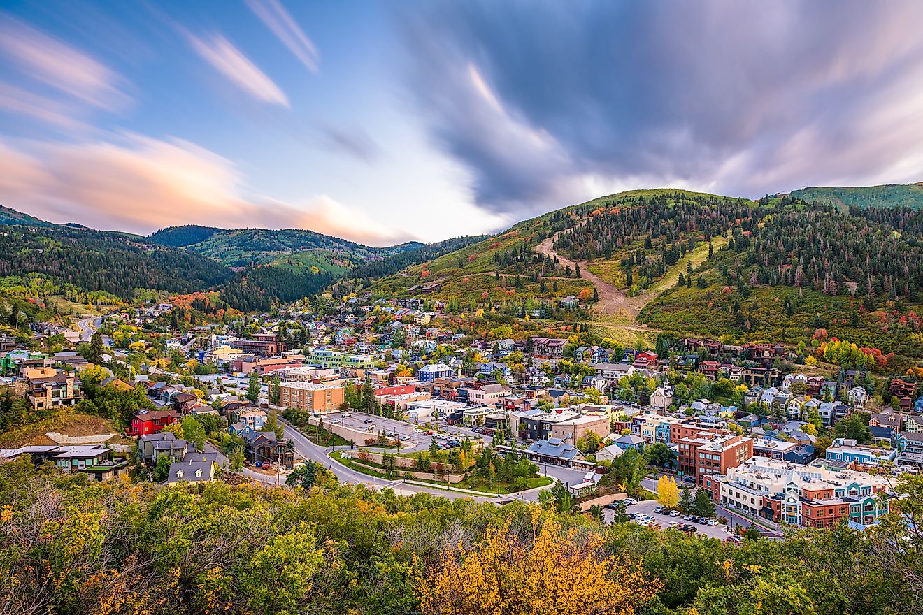 Aerial view of Park City, Utah, in fall.