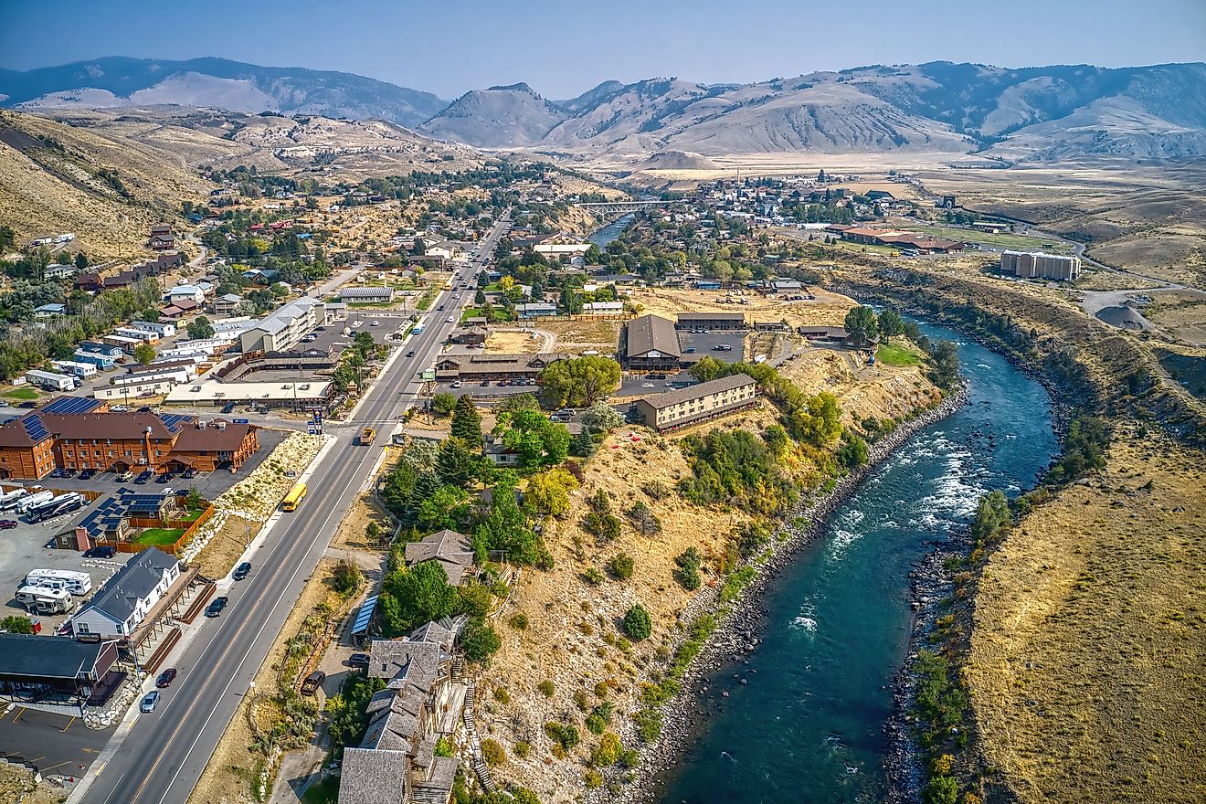 Aerial view of Gardiner, Montana.
