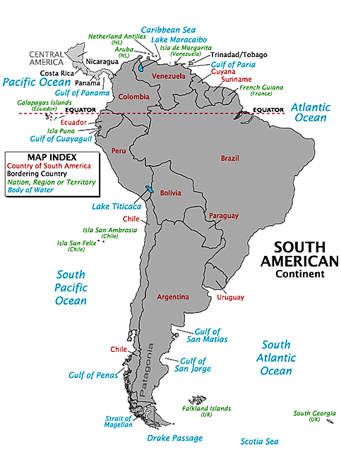Bodies of Water of South America  Map