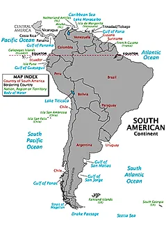 Map of Bodies of Water of South America 