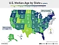 infographic showing median age by US state